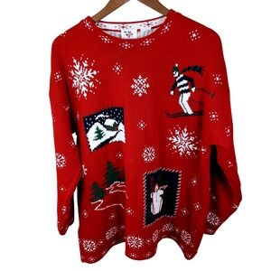 VTG NutCracker Sweater Womens Medium Red Green Christmas Holiday Patchwork Large